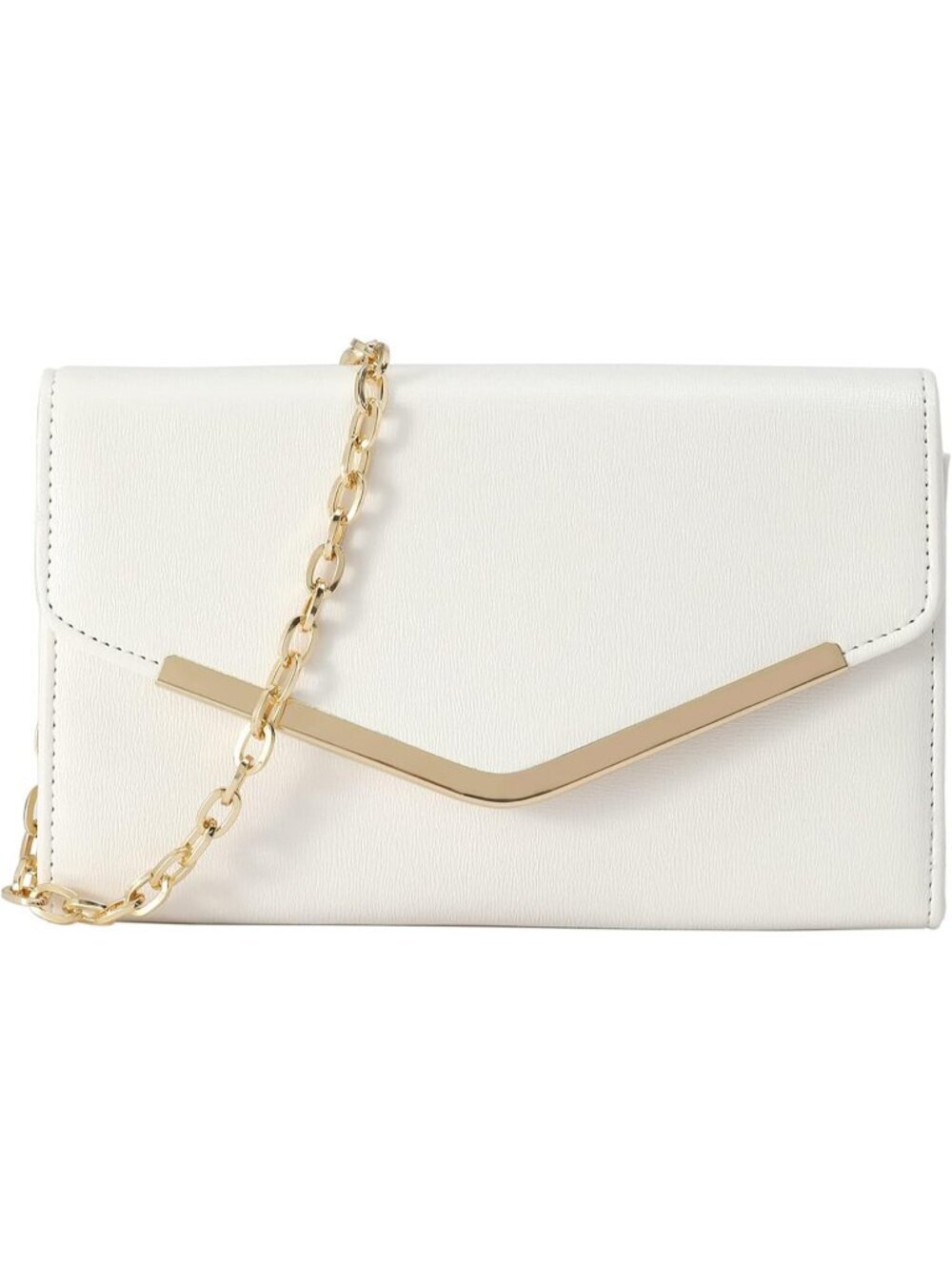 Women White Envelope Clutch Purse Evening Bag Chain Imported Shoulder Handbag